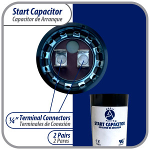 Appli Parts CON-189-250 Capacitor de Arranque 189-227 MFD (microfaradios) uF, 250 VAC. Universal para Motores Electricos, condensador de arranque de 3.7 cm de Diametro, 8.6 cm de Alto