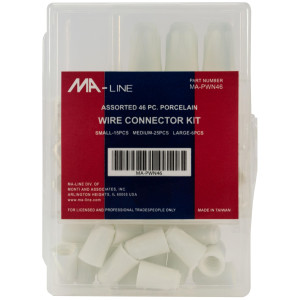 MA-Line MA-PWN46 Conectores para Cable de Porcelana. Kit de 46 Conectores. Incluye 15 Pequenos, 25 Medianos, 6 Grandes MA-Line MA-PWN46 Conectores para Cable de Porcelana. Kit de 46 Conectores. Incluye 15 Pequenos, 25 Medianos, 6 Grandes