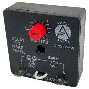 Appli Parts APDLT-68 Delay On Make Timer 0.03 to 10 min Adjustment, 18-240 VAC, 50/60 Hz, 0.04-1.5 Amps Universal replacement