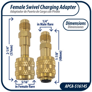 Appli Parts APCA-51614S 5/16 in Female x 1/4 in Male, SAE, R410, Swivel Charging Adapter with Valve Core and Depressor for Ductless Mini Split and other Air Conditioning Applications