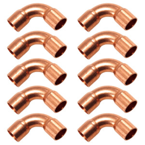 Appli Parts AP-C014B10 1/4 Codo de 90 Radio Corto Accesorios de Cobre Soldables CxC para conexiones en sistemas de Refrigeracion, Aire Acondicionado y Plomeria con tuberia ACR y L (10 x Bolsa)