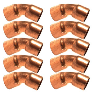 Appli Parts AP-C01445B10 1/4 Codo de 45 Radio Corto Accesorios de Cobre Soldables CxC para conexiones en sistemas de Refrigeracion, Aire Acondicionado y Plomeria con tuberia ACR y L (10 x Bolsa)