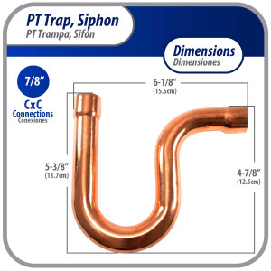 Appli Parts AP-PT078 7/8 in Wrot Copper Suction P-Trap ODF CxC connections for refrigeration, air conditioning and plumbing applications ACR and Type L copper pipe Appli Parts AP-PT078 7/8 in Wrot Copper Suction P-Trap ODF CxC connections for refrigeration, air conditioning and plumbing applications ACR and Type L copper pipe