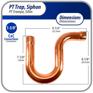 Appli Parts AP-PT138 1-3/8 in Wrot Copper Suction P-Trap ODF CxC connections for refrigeration, air conditioning and plumbing applications ACR and Type L copper pipe Appli Parts AP-PT138 1-3/8 in Wrot Copper Suction P-Trap ODF CxC connections for refrigeration, air conditioning and plumbing applications ACR and Type L copper pipe
