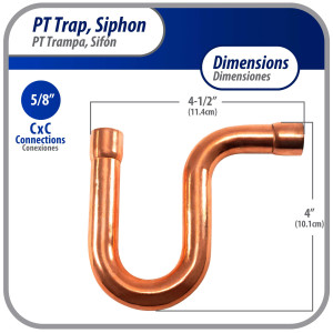 Appli Parts AP-PT058 5/8 in Wrot Copper Suction P-Trap ODF CxC connections for refrigeration, air conditioning and plumbing applications ACR and Type L copper pipe Appli Parts AP-PT058 5/8 in Wrot Copper Suction P-Trap ODF CxC connections for refrigeration, air conditioning and plumbing applications ACR and Type L copper pipe