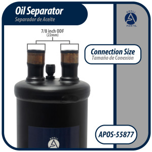 Appli Parts APOS-55877 7/8 in ODF Oil Separator, compatible with CFC,HCFC,HFC,R22,R407C,R502,R134a,R404A,R507, Working temperature 14 F to 266 F
