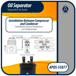 Appli Parts APOS-55877 Separador de Aceite 7/8 pulg ODF Soldable, CFC,HCFC,HFC,R22,R407C,R502,R134a,R404A,R507, Temperatura de trabajo desde -10 C a 130 C