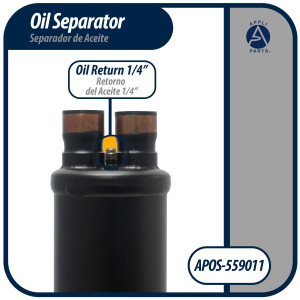 Appli Parts APOS-559011 Separador de Aceite 1 3/8 pulg ODF Soldable, CFC,HCFC,HFC,R22,R407C,R502,R134a,R404A,R507, Temperatura de trabajo desde -10 C a 130 C