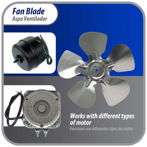 Appli Parts APFB-A10CCW Aspa de Aluminio 10 in, 250 mm, CCW, 22 grados, sin buje, 5 huecos, 5 aletas