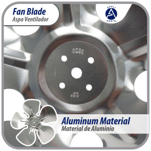 Appli Parts APFB-A09CCW Aspa de Aluminio 9 in, 230 mm, CCW, 22 grados, sin buje, 5 huecos, 5 aletas