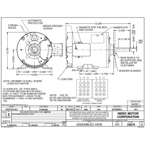 US Motors 3913 3/4 HP 1140 rpm, 208-230/460 V, 60 Hz, 1 shaft, TEAO Enclosure, 1 speed, 6.3 diameter, Reversible Rotation, Frame 56Y, P063TDA3813015B