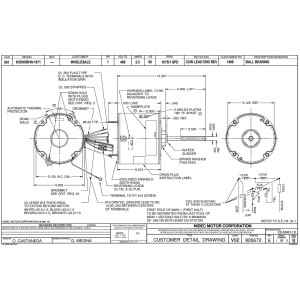 US Motors 1 hp 1075 rpm, 6 poles, 1 shaft, TEAO Enclosure, 1 speed, 5.6 diameter, CCW, Lead End, Reversible, 460 V, 60 hz, 3 ph, 25 mfd/370 VAC Run Capacitor 1409 K055RHN1971012B